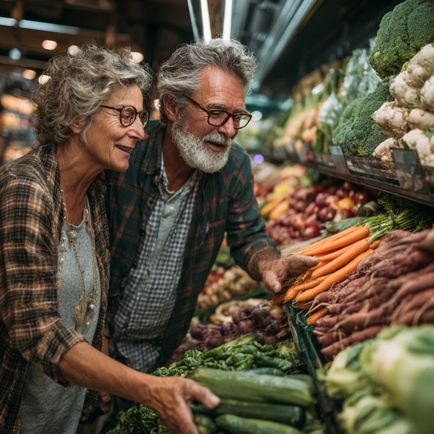 Активні люди похилого віку їдять здорову їжу